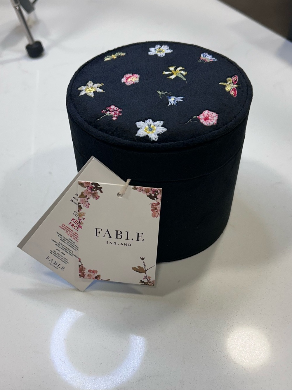 Fable England Floral Ditsy Black Velvet Embroidered Jewelry Box NWT Floral